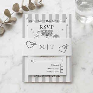 Wedding Monogrammed Grey and White  Invitation Belly Band