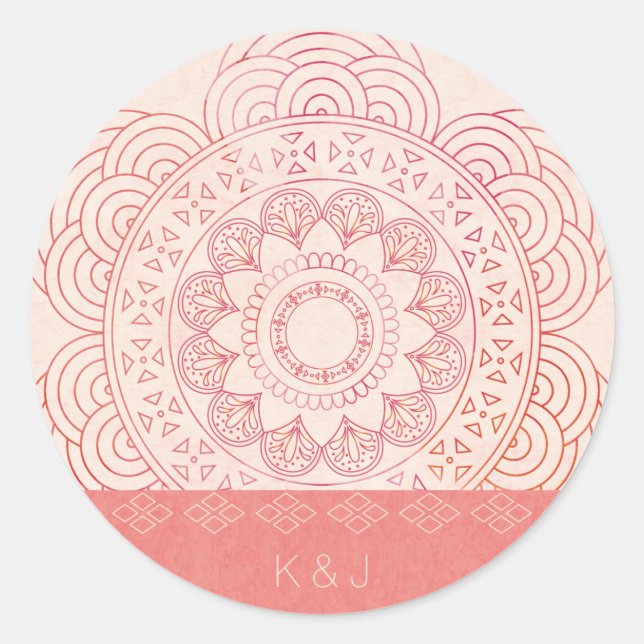 Wedding Monograms Boho Chic Mandala Design Classic Round Sticker (Front)