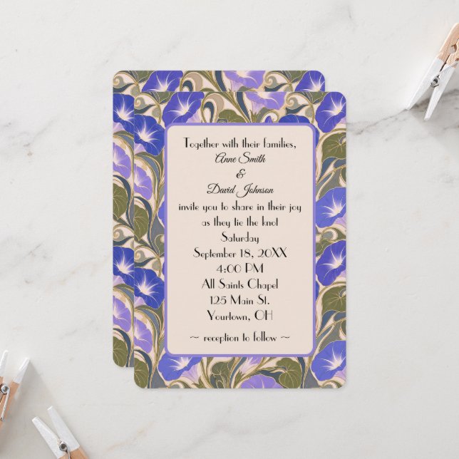 Wedding Morning Glory Art Nouveau Invitation (Front/Back In Situ)