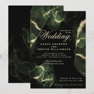 Wedding Moss Abstract Alcohol Ink Invitation