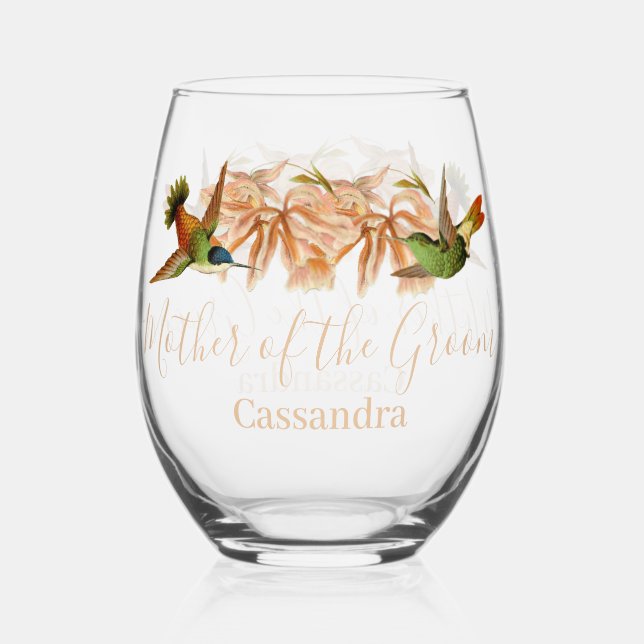 Wedding Mother of Groom Gift Hummingbird  Stemless Wine Glass (Front)