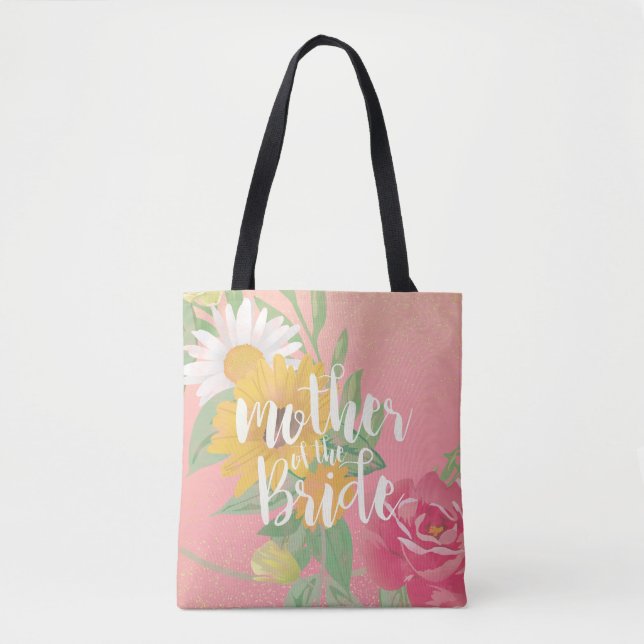Wedding Mother of the Bride Flowers Gold Glitter Tote Bag (Front)