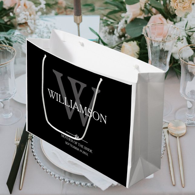 Wedding Mother Of The Bride Gift Monogram Elegant  Large Gift Bag (Mother Of The Bride Wedding Gift - Monogram and Date Elegant Large Gift Bag.)