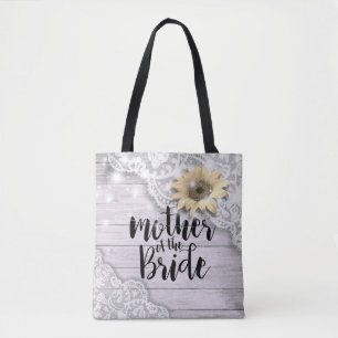 Wedding Mother of the Bride Lace Sunflower Wood Tote Bag