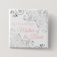 Wedding Mother of the Bride Name Tag Pink & Grey