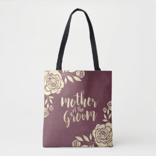 Wedding Mother of the Groom Burgundy Golden Roses Tote Bag