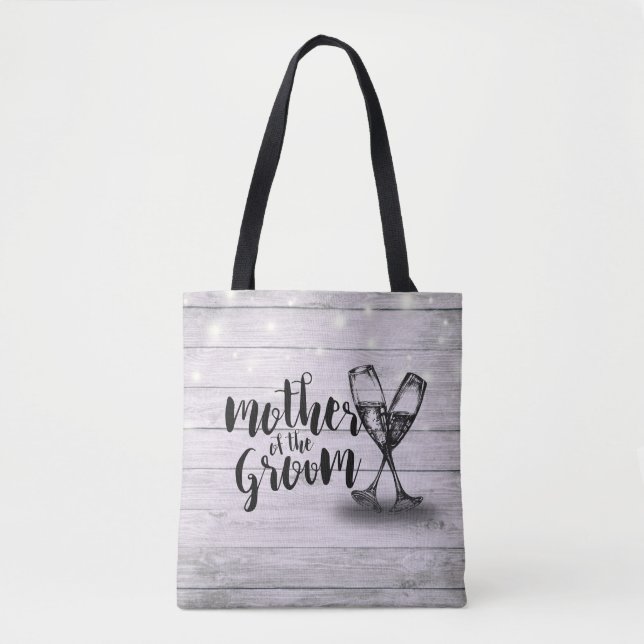 Wedding Mother of the Groom Champagne Glasses Wood Tote Bag (Front)