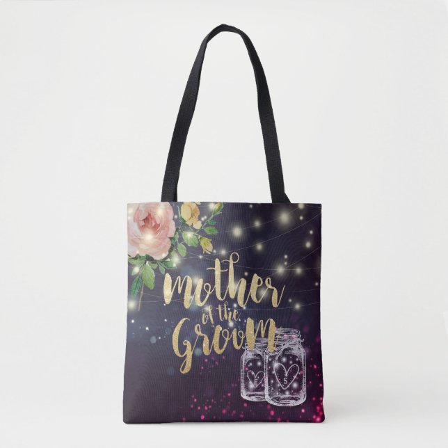 Wedding Mother of the Groom Floral Mason Jar Light Tote Bag (Front)