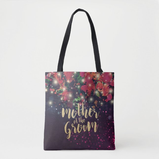 Wedding Mother of the Groom Floral String Lights Tote Bag (Front)