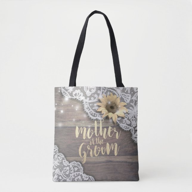 Wedding Mother of the Groom Lace Sunflower Wood Tote Bag (Front)