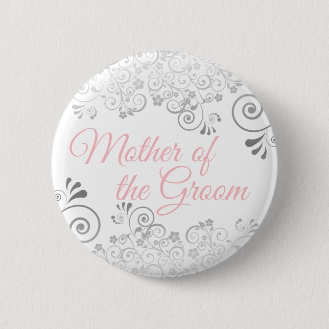 Wedding Mother of the Groom Pink & Grey 6 Cm Round Badge (Front)