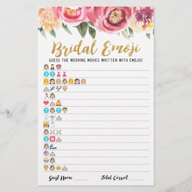 Wedding movies emoji with Answers Bridal shower (Front)