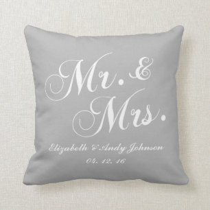 Wedding Mr and Mrs Grey White Cushion
