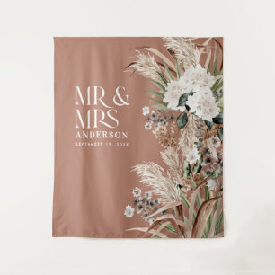 Wedding Mr and Mrs pampas grass modern elegant Tap Tapestry