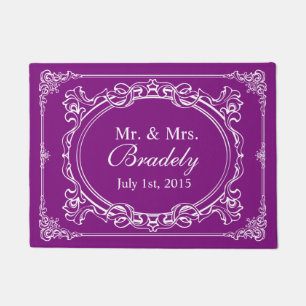 Wedding Mr. and Mrs. Vintage Orchid Purple Frame Doormat
