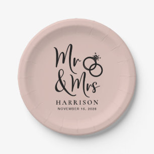 Wedding Mr Mrs Blush Pink Paper Plate