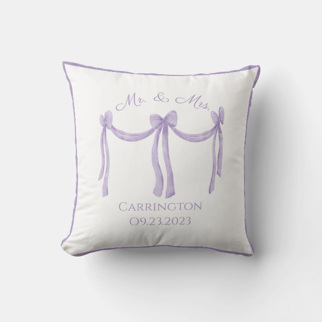 Wedding Mr. & Mrs. Keepsake Name Purple Elegant Cushion (Front)