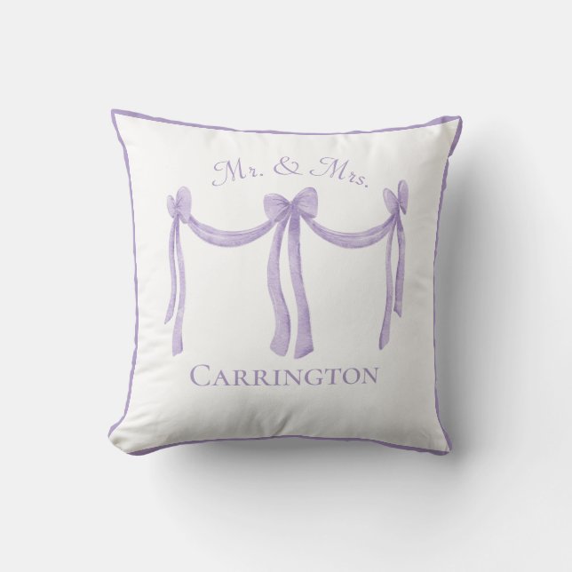 Wedding Mr. & Mrs. Keepsake Name Purple Elegant Cushion (Front)