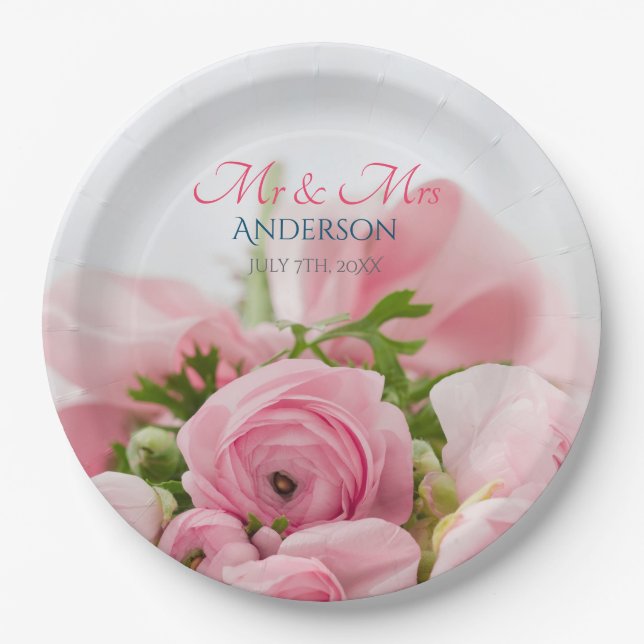 Wedding Mr & Mrs, Last Name, Date Your Photo Paper Plate (Front)