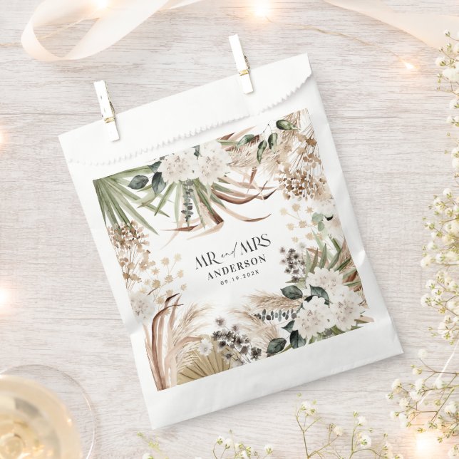 Wedding Mr Mrs pampas eucalyptus modern boho party Favour Bags (Clipped)