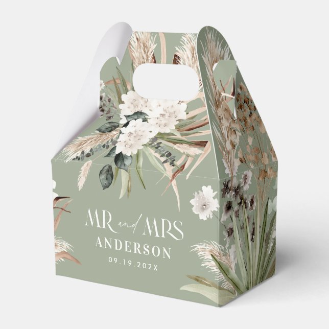 Wedding Mr Mrs pampas eucalyptus modern boho party Favour Box (Front Side)