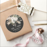 Wedding Mr Mrs pampas grass, eucalyptus botanical  Classic Round Sticker<br><div class="desc">Wedding Mr and Mrs pampas grass,  eucalyptus botanical black and white modern boho party favour decor gift sticker.</div>