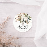 Wedding Mr Mrs pampas grass, eucalyptus botanical Classic Round Sticker<br><div class="desc">Wedding Mr and Mrs pampas grass,  eucalyptus botanical black and white modern boho party favour decor gift sticker.</div>