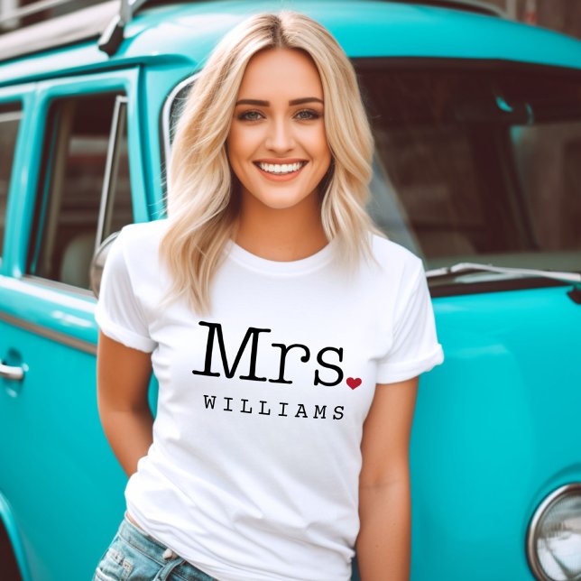 Wedding Mrs Monogram Last Name Heart T-Shirt (Creator Uploaded)