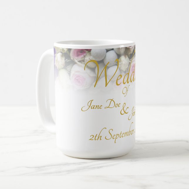Wedding Mug - Bride with colourful wedding bouquet (Front Left)