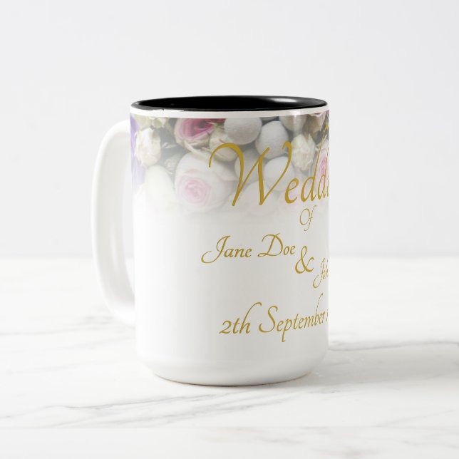 Wedding Mug - Bride with colourful wedding bouquet (Front Left)