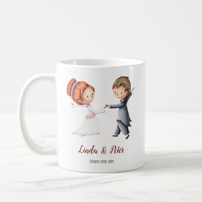 Wedding mug with a bride and groom dancing (Left)