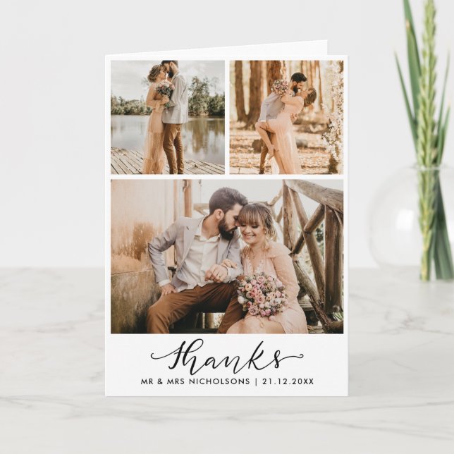 Wedding Multi Photo | Elegant Thanks Script Thank You Card (Front)