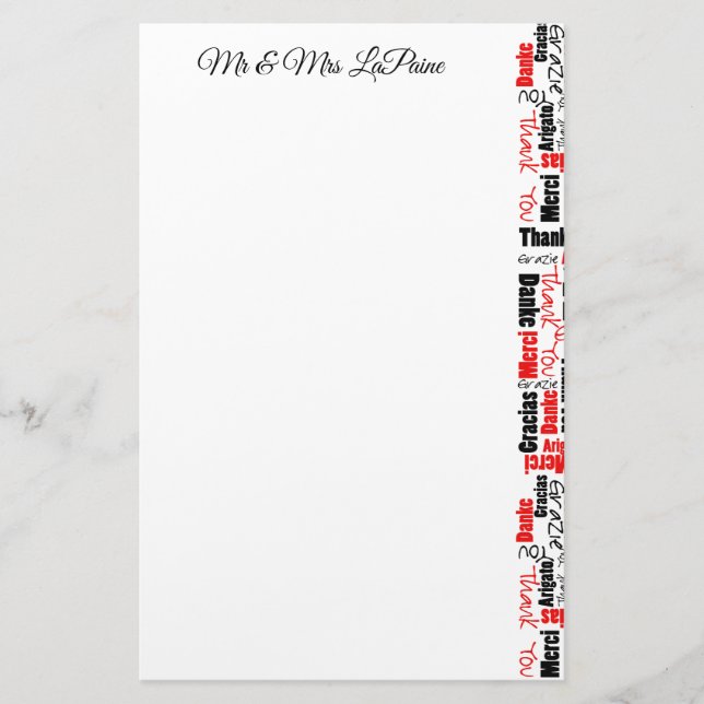 Wedding Multilingual Thank You Typography Collage Stationery (Front)
