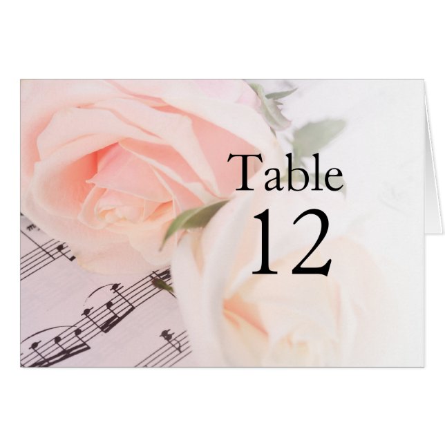 Wedding Music Light Pink Roses Table card (Front Horizontal)