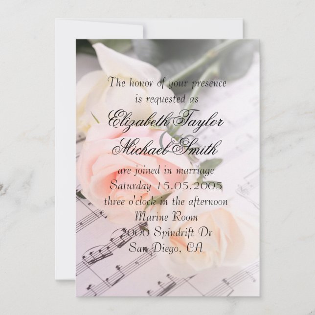 Wedding Music Light Pink Roses Wedding Invite (Front)