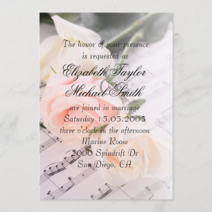 Wedding Music Light Pink Roses Wedding Invite