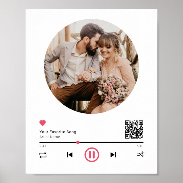 Wedding Music QR Code Couple Anniversary Photo Poster (Front)