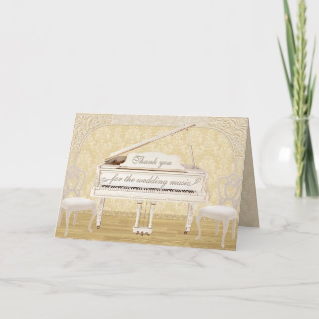 Wedding Music Thank You with White and Gold Piano (Front)