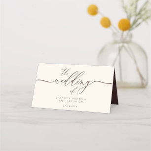 Wedding Name Simple Chocolate Brown Place Card
