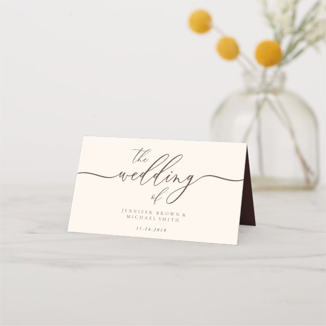 Wedding Name Simple Chocolate Brown Place Card (Back)