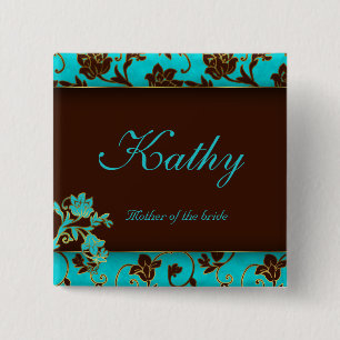 Wedding Name Tag Button Gold Floral BB