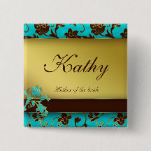 Wedding Name Tag Button Gold Floral BB 2