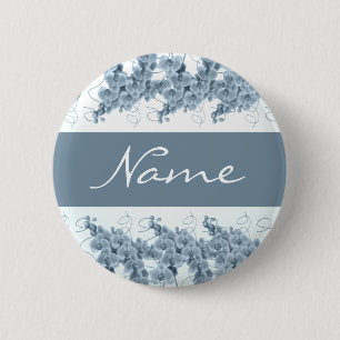 Wedding name tags - customisable blue orchids 6 cm round badge
