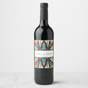 Wedding Names Aztec Tribal Ethnic Wine Label