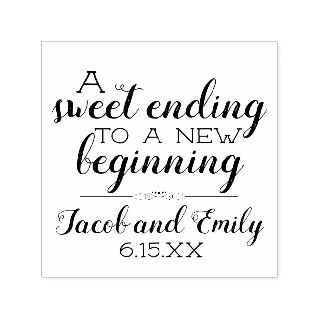 Wedding Names Date Sweet Ending New Beginning Self-inking Stamp (Design)