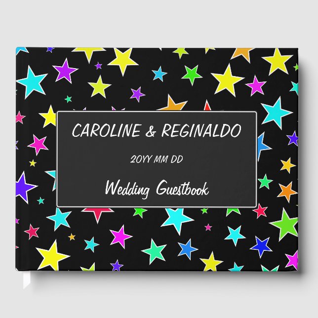 Wedding — Names — Fun, Colourful Stars Pattern Guest Book (Front)
