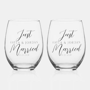 Wedding Names Just Married Stemless Wine Glass