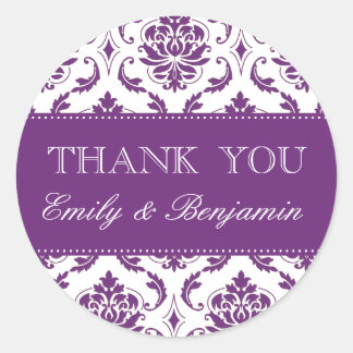 Wedding Names Purple Damask Thank You Labels