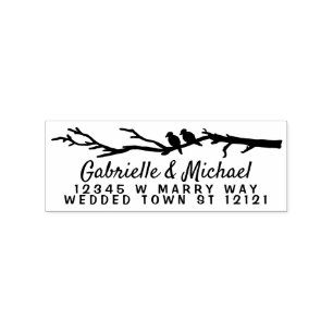 Wedding Names Return Address Birds Tree Branch Rubber Stamp