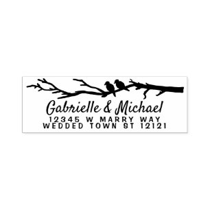 Wedding Names Return Address   Birds Tree Branch Self-inking Stamp